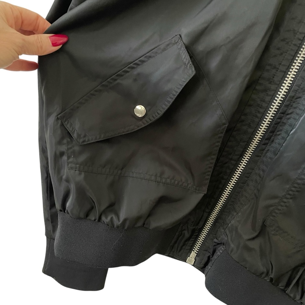 FREE PEOPLE Black Midnight Satin Full Zip Oversized Bomber Jacket L - Picture 13 of 16